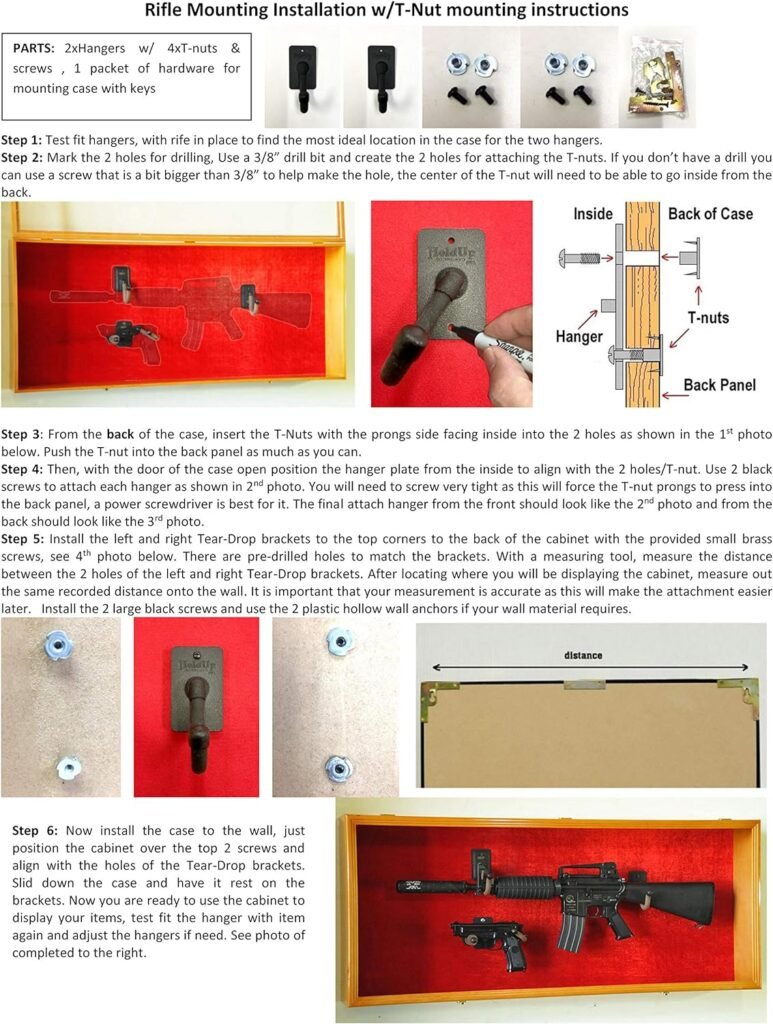 Guns: Rifle Handgun Display Case Wall Rack Cabinet w/UV Protection -Lockable, Cherry