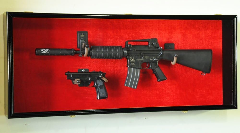 Guns: Rifle Handgun Display Case Wall Rack Cabinet w/UV Protection -Lockable, Cherry