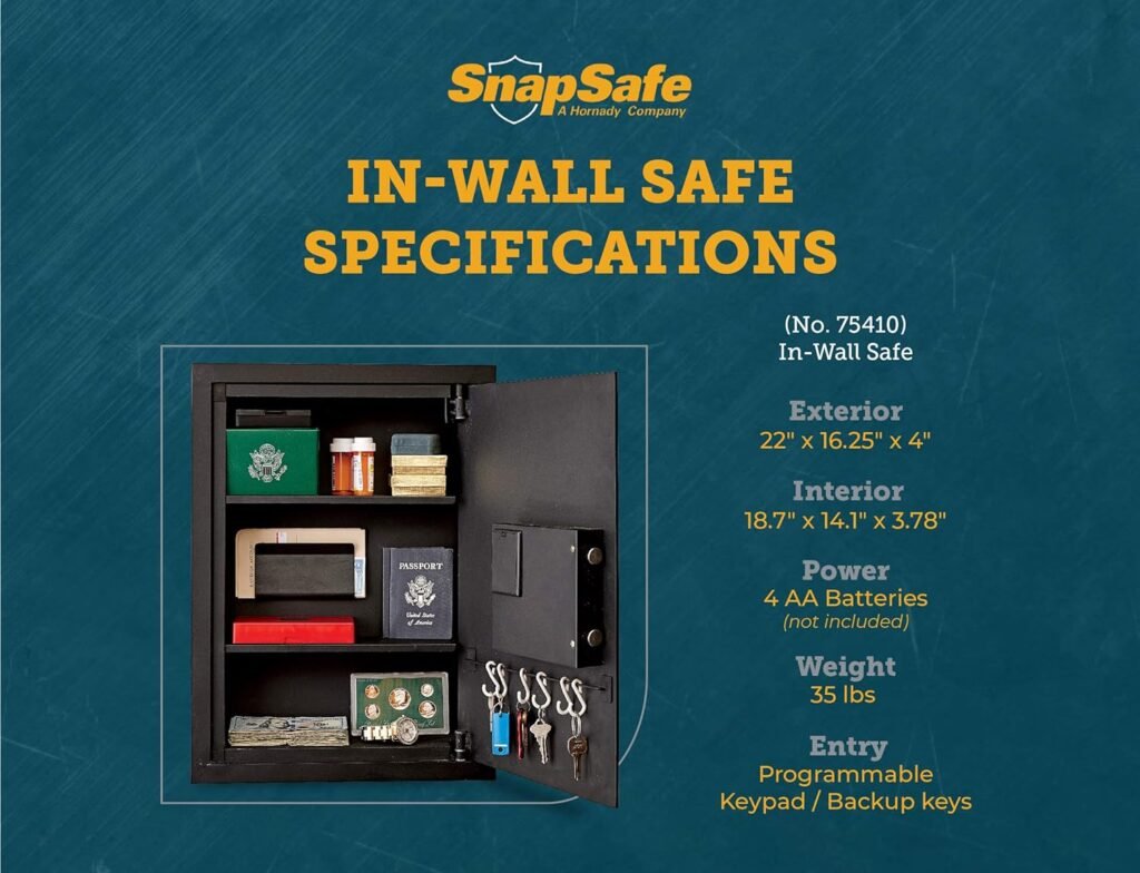 SnapSafe in Wall Gun Safe and Money Safe - Hidden Safe Provides Security for Your Firearms  Valuables, Keypad Entry - In Wall Safe Between Studs with Flush Mount, Ideal for Home, Office Black