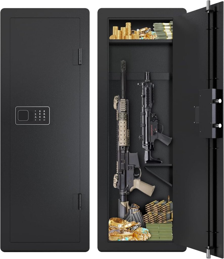 45 Tall Wall Safe, Gun Cabinets for Rifles and Shotguns with Removable Shelves and Adjustable Rack, in Wall Gun Safe between Studs for Gun, Money, Ammo, Black