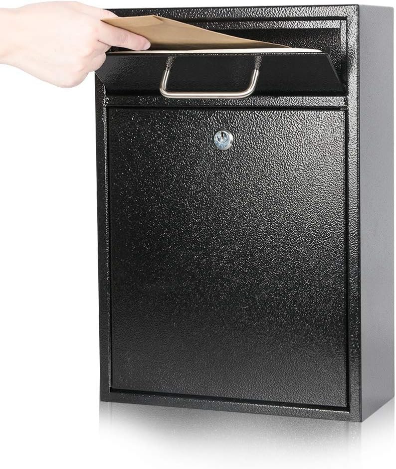 KYODOLED Steel Key Lock Mail Boxes Outdoor,Locking Wall Mount Mailbox,Security Key Drop Box,12H x 10.51L x 4.68W Inches,Black Large