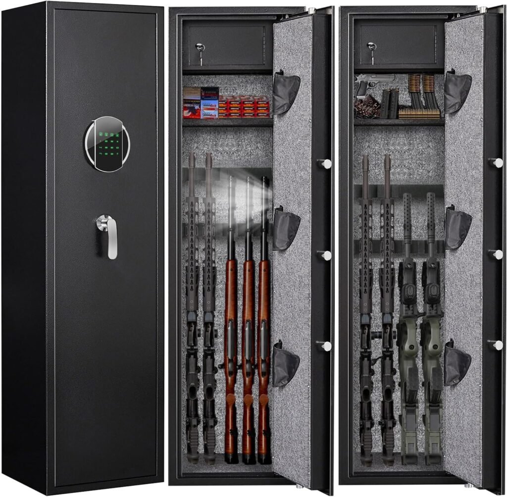 57.09 Fireproof Gun Safe, Quick Access 5 Rifle Gun Safe, Gun Safe for Home Rifle and Pistols with LCD Screen Keypad and Silent Mode, for Rifles, Shotguns, Pistols