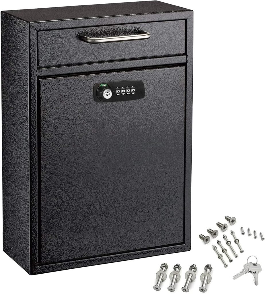 Adir Mailboxes with Combination Lock - Hanging Secure Lock Postbox, Cash Drop Box, Key Drop Off Box with Lock - Wall Mounted Mail box 16.8 x 11.22 x 4.72 Inches