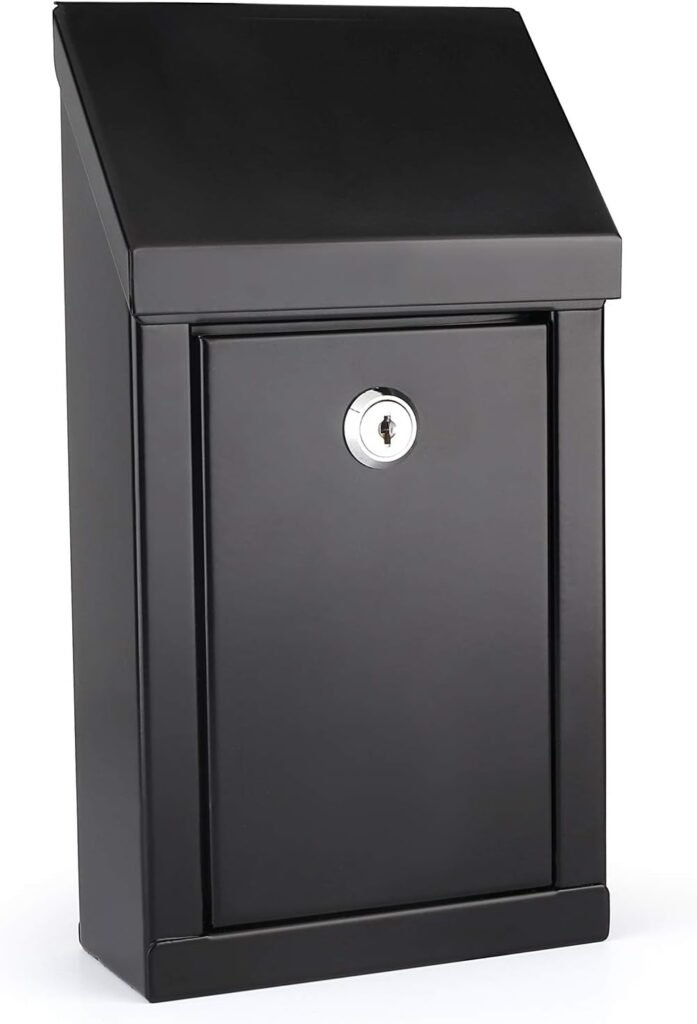 Metal Donation Box Charity Steel Collection Box Office Suggestion Box Secure Box With Top Slot and Lock with Keys Wall Mount with pre drilled holes 10x6x2.5 Key Drop Box for Home Office(Blue)
