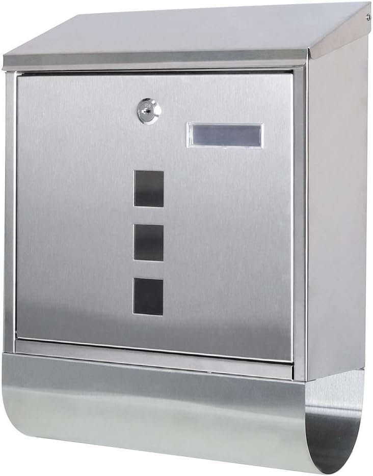 Decaller Stainless Steel Mailboxes with Sturdy Key Lock, Wall Mounted Waterproof Mail Box with Transparent Cover, 15.4 x 12x 4.8