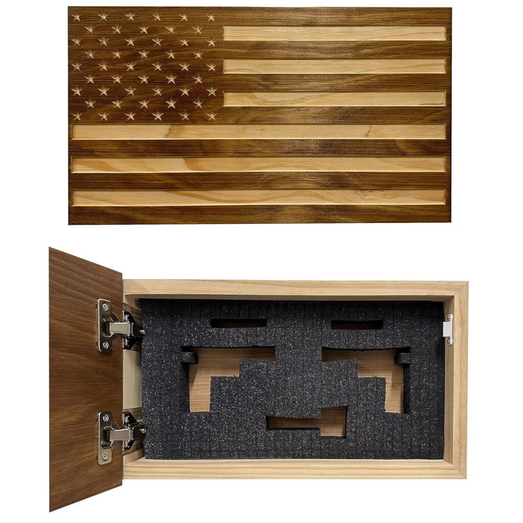 Carved American Flag Hidden Gun Storage Safe - American Flag Concealed Gun Storage Cabinet by Bellewood Designs (Early American)