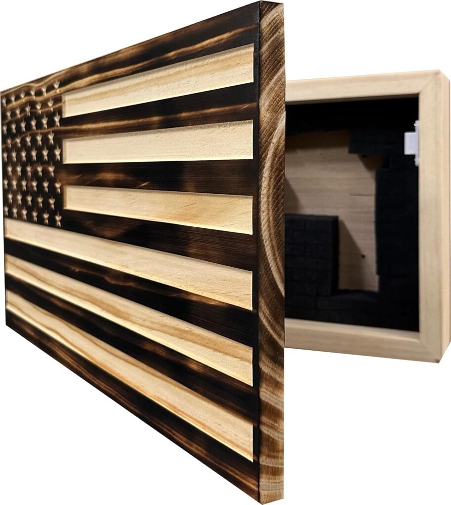 Carved American Flag Hidden Gun Storage Safe - American Flag Concealed Gun Storage Cabinet by Bellewood Designs (Early American)